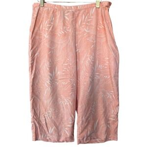 Tori Richard Capri Pants Womens Size 14 Peach White Floral Silk Side Grannycore